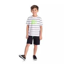 Conjunto Infantil Menino Camiseta E Bermuda Listrada TMX Kids Cor:BrancoTamanho:6