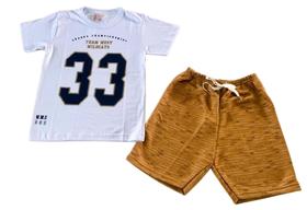 Conjunto Infantil Menino Camiseta E Bermuda Moletinho Rajada