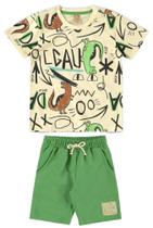 Conjunto Infantil Menino Camiseta e Bermuda Moletom Letras Verde - Up Baby