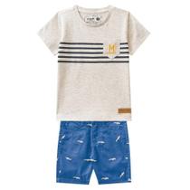 Conjunto Infantil Menino Camiseta e Bermuda Sarja Azul Mundi