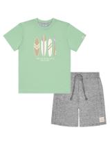 Conjunto Infantil Menino Camiseta E Bermuda Surf Verde E Mescla Divertto
