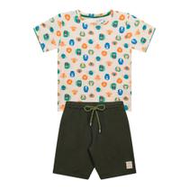Conjunto Infantil Menino, Camiseta Em Cotton Off Com Estampa De Macacos E Bermuda Moletinho Verde Militar Conjunto Infantil Menino, Camiseta Em Cotton Off Com Estampa De Macacos E Bermuda Moletinho Verde Militar