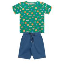Conjunto Infantil Menino, Camiseta Em Cotton Verde Com Estampa De Macaco E Bermuda Moletinho Azul Oceano Conjunto Infantil Menino, Camiseta Em Cotton Verde Com Estampa De Macaco E Bermuda Moletinho Azul Oceano