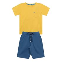 Conjunto Infantil Menino, Camiseta Flamê Amarela e Bermuda Azul Oceano Conjunto Infantil Menino, Camiseta Flamê Amarela e Bermuda Azul Oceano