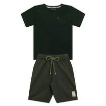 Conjunto Infantil Menino, Camiseta Flamê E Bermuda Verde Militar Conjunto Infantil Menino, Camiseta Flamê E Bermuda Verde Militar