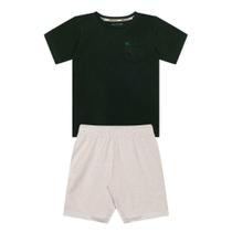 Conjunto Infantil Menino, Camiseta Flamê Verde E Bermuda Mescla Conjunto Infantil Menino, Camiseta Flamê Verde E Bermuda Mescla