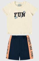 Conjunto Infantil Menino Camiseta Fun Em Algodão Malwee Kids Bege 8