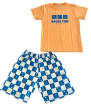 Conjunto Infantil Menino Camiseta Laranja Bermuda Estampada Conjunto Infantil Menino Camiseta Laranja Bermuda Estampada