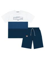 Conjunto Infantil Menino Camiseta Listrada E Bermuda Branco E Azul Marinho Divertto