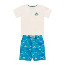 Conjunto Infantil Menino, Camiseta Manga Curta Com Estampa, Bermuda Em Moletom Com Cadarço - Branco Conjunto Infantil Menino, Camiseta Manga Curta Com Estampa, Bermuda Em Moletom Com Cadarço - Branco