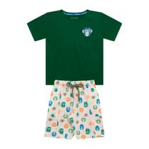 Conjunto Infantil Menino, Camiseta Manga Curta Com Estampa E Bermuda Em Moletom Com Cadarço - Verde Conjunto Infantil Menino, Camiseta Manga Curta Com Estampa E Bermuda Em Moletom Com Cadarço - Verde