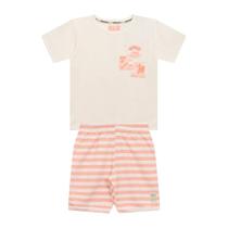 Conjunto Infantil Menino, Camiseta Manga Curta Com Estampa E Bermuda Em Moletom Ecológico - Off - Tupinikins