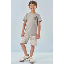 Conjunto Infantil Menino Camiseta Meia/Malha e Bermuda Moletom/Linho Cinza - LucBoo