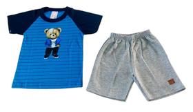 Conjunto Infantil Menino Camiseta Urso Bermuda Moletinho
