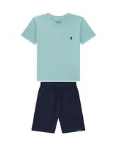 Conjunto Infantil Menino Camiseta Verde/Bermuda Onda Marinha
