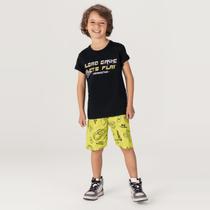 Conjunto Infantil Menino Com Camiseta E Bermuda Preto