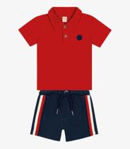 Conjunto Infantil Menino Com Gola Polo Algodão e Bermuda Trabalhada 2133