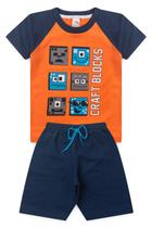 Conjunto Infantil Menino - Craft Blocks - Laranja e Azul Marinho