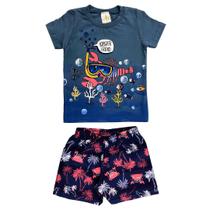 Conjunto Infantil Menino Curto Azul Lagosta Verão Algodão Cacau Kids