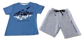 Conjunto Infantil Menino Dino Bermuda Moletinho E Camiseta Conjunto Infantil Menino Dino Bermuda Moletinho E Camiseta