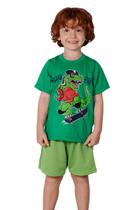 Conjunto Infantil Menino Dinossauro Camiseta e Short Verde - Destak