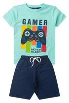 Conjunto Infantil Menino - Gamer - Verde Água e Azul Marinho