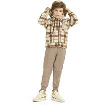 Conjunto Infantil Menino Inverno Jaqueta Pelo E Calça Moletom Peluciado Xadrez Marrom - Angerô