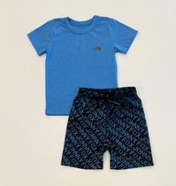 Conjunto Infantil Menino Johnny Fox Camiseta Azul E Bermuda Preta Verão