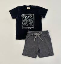 Conjunto Infantil Menino Johnny Fox Camiseta Preta Estampada E Bermuda Cinza Com Bolsos