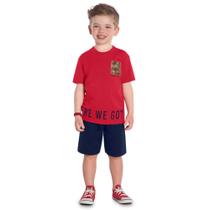 Conjunto Infantil Menino Kyly Camiseta Algodão Bermuda Moletom Flamê Vermelho/Marinho