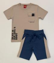 Conjunto Infantil Menino Kyly Camiseta Com Bolso e Bermuda Moletom Verão Moda Kids