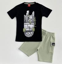 Conjunto Infantil Menino Kyly Camiseta Preta Skate com Bermuda Verão 1001374