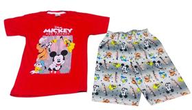 Conjunto Infantil Menino Mickey Estampado Bermuda Tactel