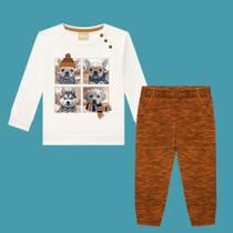 Conjunto Infantil Menino Milon Camisa em Veludo e Calça Moletom Flamê Fio Puro Peluciado Off white