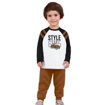 Conjunto Infantil Menino Milon Camiseta Manga Longa em Algodão e Calça em Moletom Sem Felpa Branca Conjunto Infantil Menino Milon Camiseta Manga Longa em Algodão e Calça em Moletom Sem Felpa Branca