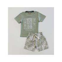 Conjunto Infantil Menino Milon Camiseta Verde Estampada e Bermuda Folhagem Verão Conjunto Infantil Menino Milon Camiseta Verde Estampada e Bermuda Folhagem Verão