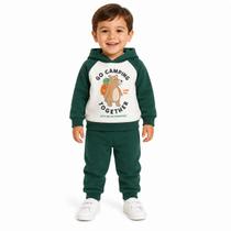 Conjunto Infantil Menino Moletom Plush Capuz Quentinho 1 2 3 Cor:Off White/VerdeTamanho:2