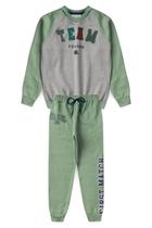 Conjunto Infantil Menino Moletom - Team - Mescla Cinza e Verde Oliva