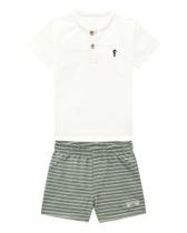 Conjunto Infantil Menino Onda Marinha Bata E BERMUDA Verão 1 A 2