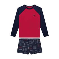 Conjunto Infantil Menino Proteção UV 50+ Onda Marinha Vermelho