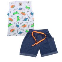 Conjunto Infantil Menino Regata Dinossauros e Bermuda Jeans