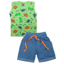 Conjunto Infantil Menino Regata Dinossauros e Bermuda Jeans