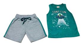 Conjunto Infantil Menino Regata Estampada Verde E Bermuda Conjunto Infantil Menino Regata Estampada Verde E Bermuda