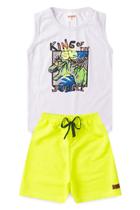 Conjunto Infantil Menino Regata King of the Jungle Branco e Amarelo Neon