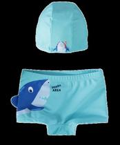 Conjunto infantil menino sunga + touca de natação em malha uv malwee kids azul 2