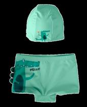 Conjunto infantil menino sunga + touca de natação em malha uv malwee kids verde 3