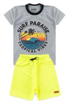 Conjunto Infantil Menino Surf Paradise Cinza e Verde Neon - RAGA KIDS