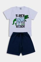 Conjunto Infantil Menino T-Rex Camiseta e Short Marinho - Destak Conjunto Infantil Menino T-Rex Camiseta e Short Marinho - Destak