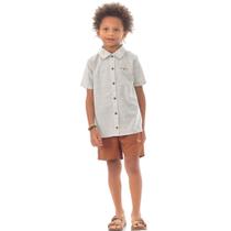 Conjunto Infantil Menino Verão Camisa E Bermuda Florença Linho Tam 4 a 12 - Angerô