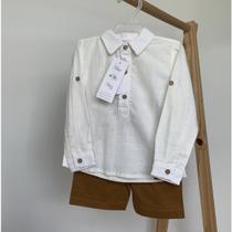 Conjunto Infantil Menino Verão Camisa ML/Bermuda CHIC ANJOS BABY Cor:CremeTamanho:4 Conjunto Infantil Menino Verão Camisa ML/Bermuda CHIC ANJOS BABY Cor:CremeTamanho:4